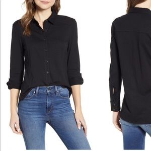 Caslon Black Roll Sleeve Knit Button Up
